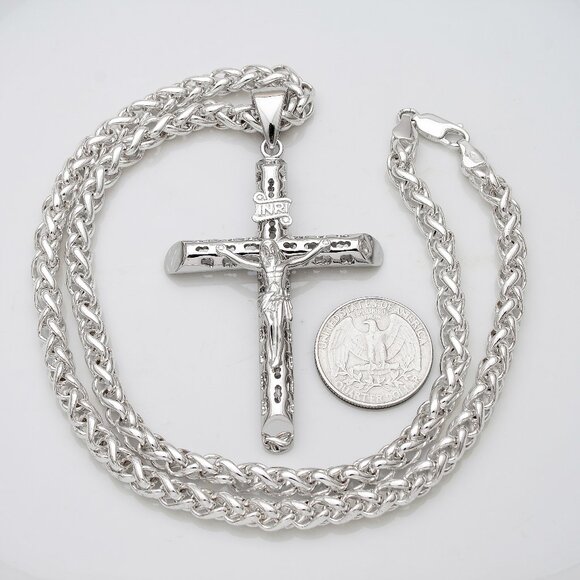 Sterling Silver Thick Heavy Meticulously Crafted Crucifix Necklace, Stamped 925 - Picture 4 of 13
